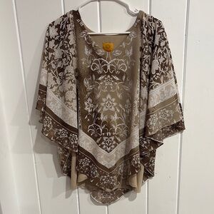 Tan & Brown Boho Floral Shawl Blouse